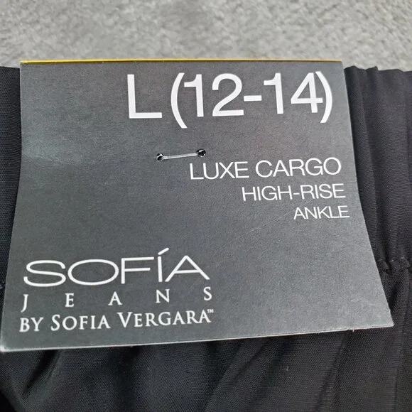 Sofia Vergara Luxe Utility Cargo Pant Size Large Black High Rise Ankle Jogger - Picture 4 of 11